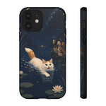 Turkish Van Swimming Cat Tough Case | Whimsical Night Pond, Lily Pads, Ducks