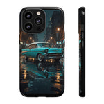 Vintage Teal 1957 Bel Air Classic Car Tough Case | Retro Rainy City Phone Cover