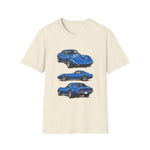 Blue 1973 Corvette Illustration T-Shirt | Classic Sports Car Trio