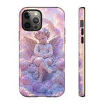 Cherub Cloud Throne Phone Case, Pastel Marble 3D Render Cover