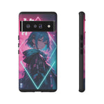 Anime Girl Phone Case Teal, Neon Kanji Calm Gradient Tough Cover