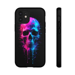 Neon Glitch Skull Phone Case, Dripping Paint Scanline Cover