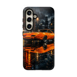 Orange Daytona Phone Case, Rainy City Night Muscle Car Tough Cover