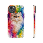 Persian Cat Watercolor Portrait Tough Phone Case - Rainbow