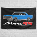 1966 1967 Nova SS Wall Flag Banner 34x56 Garage Man Cave Decor Blue Hot Rod