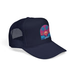 Retro Sunset Palm Paradise Foam Trucker Hat | 80s Vaporwave Beach Cap