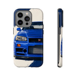 R34 Skyline GT-R Bayside Blue Tough Phone Case for 90s JDM Fans