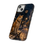 Shiba Inu at Snowy Train Station Phone Case | Winter Dog Scene