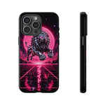 Chrome Lion Phone Case, Neon Grid Katakana Pride Tough Cover