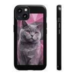 British Shorthair Geometric Portrait Tough Phone Case - Pink Gray Poly
