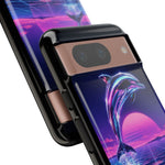 Neon Dolphin Retro Wave Tough Case | Vaporwave Japanese Text, 80s Synth Sunset
