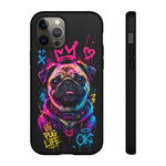 Pug Neon Graffiti Portrait Tough Phone Case - Dripping Paint