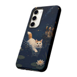Turkish Van Swimming Cat Tough Case | Whimsical Night Pond, Lily Pads, Ducks