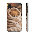 Pomeranian Puppy Burrito Phone Case, Cozy Blanket Portrait