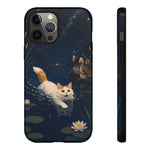 Turkish Van Swimming Cat Tough Case | Whimsical Night Pond, Lily Pads, Ducks