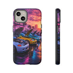 Sunset Car Meet Civic Phone Case | Sports Cars, Palm Trees, Neon Beach Scene