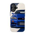 R34 Skyline GT-R Bayside Blue Tough Phone Case for 90s JDM Fans
