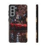 Red FD RX-7 Blossom Alley Tough Phone Case - Rain-Slicked Night