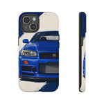 R34 Skyline GT-R Bayside Blue Tough Phone Case for 90s JDM Fans