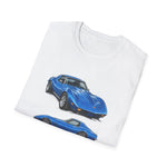 Blue 1973 Corvette Illustration T-Shirt | Classic Sports Car Trio