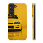 Yellow Skyline Phone Case, R34 GTR 90s JDM Legend Tough Cover for Men Gift