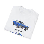 Blue 1966 GTO Muscle Car Trio Illustration T-Shirt | Classic Auto Shirt
