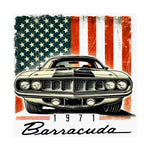 1971 Barracuda Poster Classic Muscle Car Cuda USA Flag Wall Art