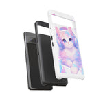 Pastel Cat Phone Case, Headphones Glitch Color Block Cover