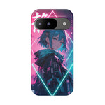 Anime Girl Phone Case Teal, Neon Kanji Calm Gradient Tough Cover