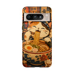 Ramen Cat Phone Case, Slurping Noodles Folk Art Cover, Gift