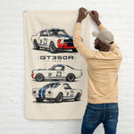 1965 GT350R Race Car White Blue Banner 34x56 Garage Man Cave Wall Decor