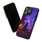 Lo-Fi Cat Neon Rain Window Vaporwave Art Tough Phone Case