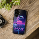 Neon Dolphin Retro Wave Tough Case | Vaporwave Japanese Text, 80s Synth Sunset