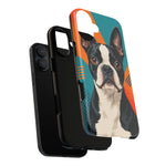 Boston Terrier Pop-Art Portrait Tough Phone Case - Teal Orange
