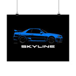 Nissan Skyline GT R R34 Poster Blue JDM Car Wall Art Garage Decor Print