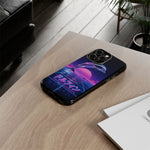 Neon Dolphin Retro Wave Tough Case | Vaporwave Japanese Text, 80s Synth Sunset