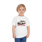 Skyline R34 GT-R Toddler T-Shirt – JDM White Car with Red Wheels Graphic
