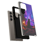 Lo-Fi Cat Neon Rain Window Vaporwave Art Tough Phone Case