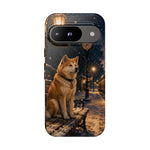 Shiba Inu at Snowy Train Station Phone Case | Winter Dog Scene