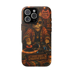 DJ Cat Phone Case, Glowing Turntables Folk Art Cover