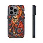 Folk Art Cat Phone Case, Bold Saturated Pattern Cover