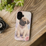 Pug Puppy Phone Case, Pastel Watercolor Heart Collar Cover