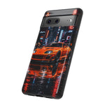 Orange Supra Phone Case, Neon City Night JDM Sports Car Tough Cover