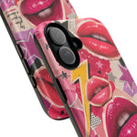 Pop Art Kiss Lip Pattern Phone Case | Bold Lightning Star Collage