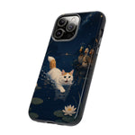 Turkish Van Swimming Cat Tough Case | Whimsical Night Pond, Lily Pads, Ducks