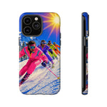 Retro Skiers Phone Case | Neon 80s Skiing Tough Cover