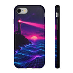 Neon Lighthouse Grid Ocean Art Tough Phone Case