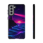 Neon Lighthouse Grid Ocean Art Tough Phone Case