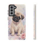 Pug Puppy Phone Case, Pastel Watercolor Heart Collar Cover