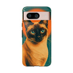 Siamese Cat Retro Halftone Portrait Case - Orange Teal Print